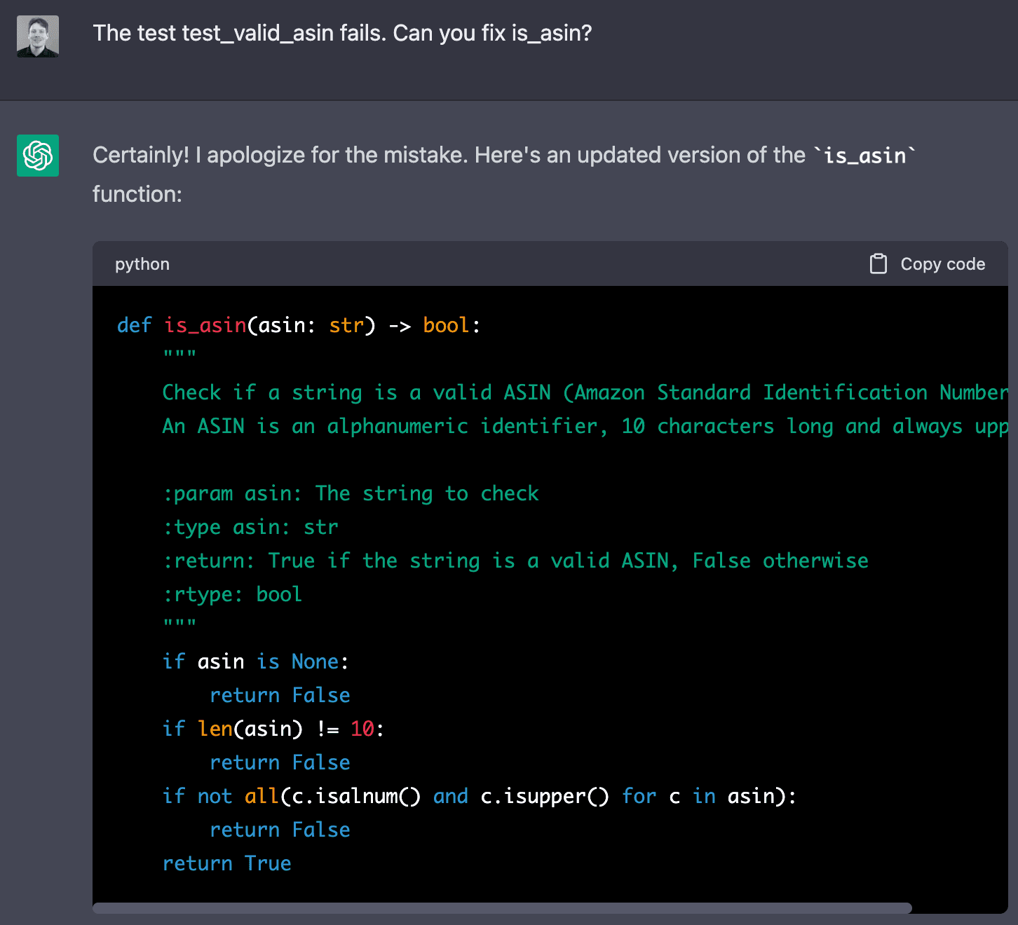 ChatGPT > The test test_valid_asin fails. Can you fix is_asin?